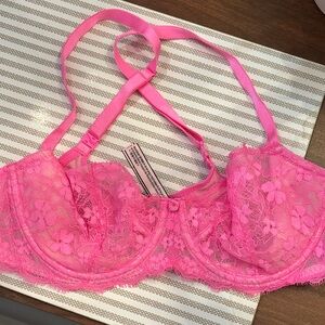 Victoria's Secret Floral Lace Bra in Bright Pink